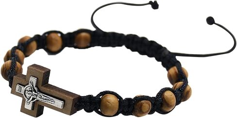 Catholic Rosary Bracelets for Women Men 8mm Wood Beads Braided Bracelets Adjustable Wristband Jewelry Baptism Gift Wood in Kuwait
