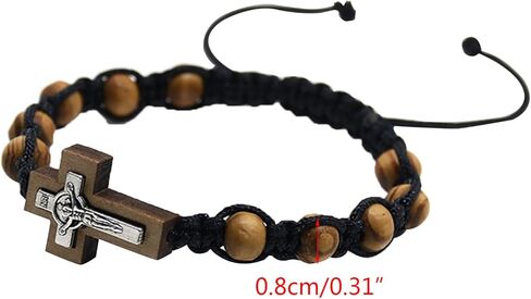 Catholic Rosary Bracelets for Women Men 8mm Wood Beads Braided Bracelets Adjustable Wristband Jewelry Baptism Gift Wood in Kuwait