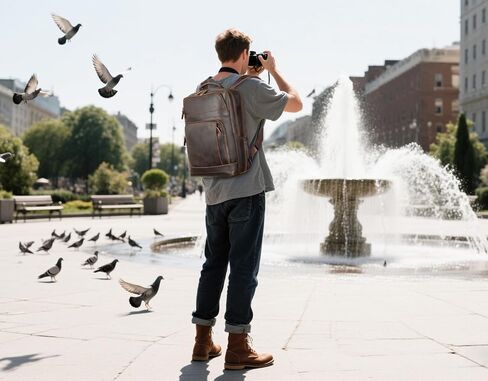Masa Kawa Brown Leather Laptop Backpack for Men Fits 16" 15.6" Computer, Vintage Business Travel Work Large Daypack Weekender Bag Camping Rucksack in Kuwait