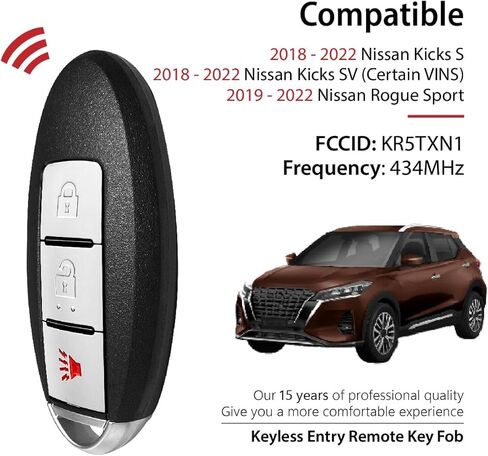 2 بديل Keylessbest لـ 2018 2019 2020 2021 2022 Nissan Kicks S SV Rogue Sport Key Fob التحكم عن بعد KR5TXN1 3 أزرار 434 ميجا هرتز in Saudi Arabia