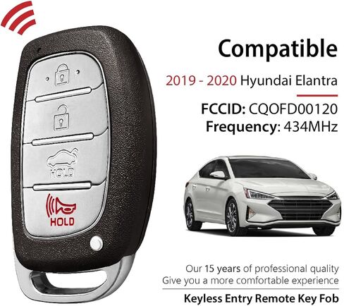 Replacement for 2019 2020 Hyundai Elantra Key Fob Remote Control CQOFD00120 4 Buttons 434MHz in Saudi Arabia