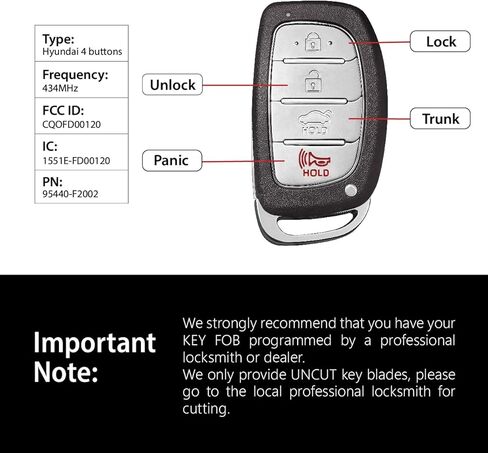 Replacement for 2019 2020 Hyundai Elantra Key Fob Remote Control CQOFD00120 4 Buttons 434MHz in Saudi Arabia