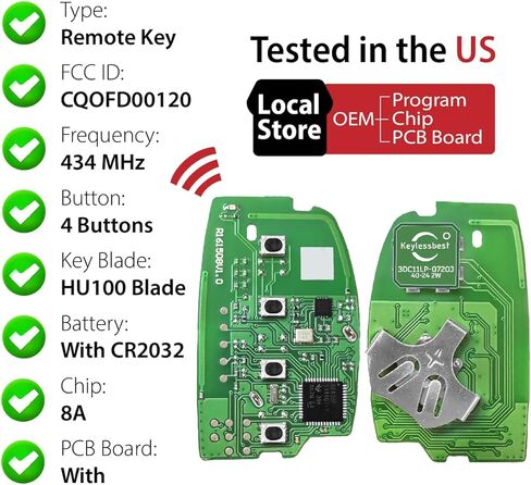Replacement for 2019 2020 Hyundai Elantra Key Fob Remote Control CQOFD00120 4 Buttons 434MHz in Saudi Arabia