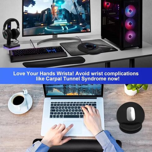 Ergonomic Memory Foam Wrist Rest Set – Non-Slip Mouse Pad & Keyboard Wrist Support with Soft Velvet Cover, Slow Rebound for Office, Gaming & Computer Use in Saudi Arabia