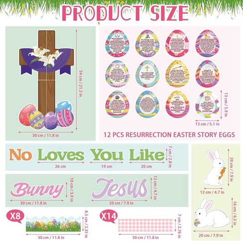 مجموعة ديكورات لوحة إعلانات عيد الفصح، ديكور باب الفصل الدراسي لعيد الفصح الديني المسيحي مع 12 قصة القيامة من بيض عيد الفصح لربيع الأحد لوازم حفلات الكنيسة المدرسية in Kuwait