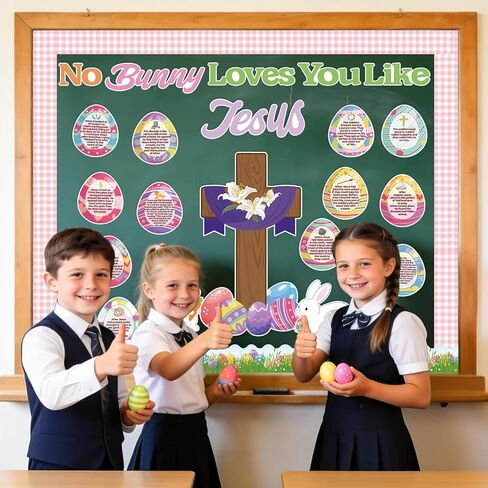 مجموعة ديكورات لوحة إعلانات عيد الفصح، ديكور باب الفصل الدراسي لعيد الفصح الديني المسيحي مع 12 قصة القيامة من بيض عيد الفصح لربيع الأحد لوازم حفلات الكنيسة المدرسية in Kuwait