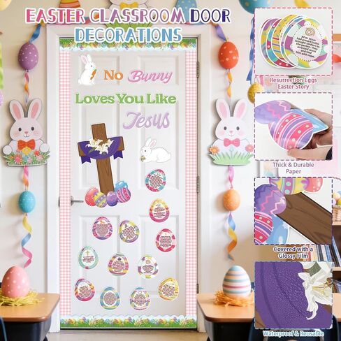مجموعة ديكورات لوحة إعلانات عيد الفصح، ديكور باب الفصل الدراسي لعيد الفصح الديني المسيحي مع 12 قصة القيامة من بيض عيد الفصح لربيع الأحد لوازم حفلات الكنيسة المدرسية in Kuwait
