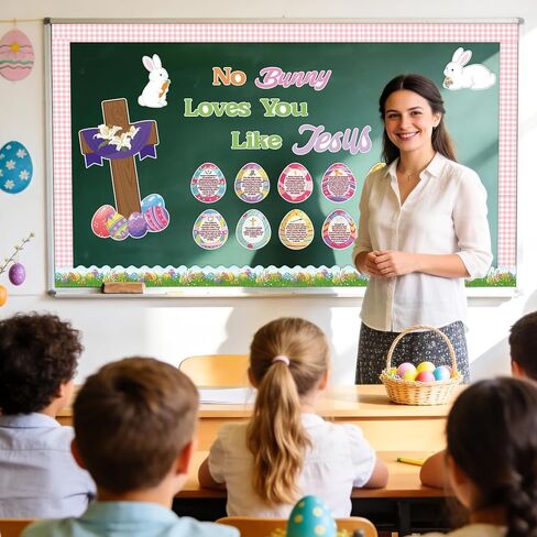 مجموعة ديكورات لوحة إعلانات عيد الفصح، ديكور باب الفصل الدراسي لعيد الفصح الديني المسيحي مع 12 قصة القيامة من بيض عيد الفصح لربيع الأحد لوازم حفلات الكنيسة المدرسية in Kuwait