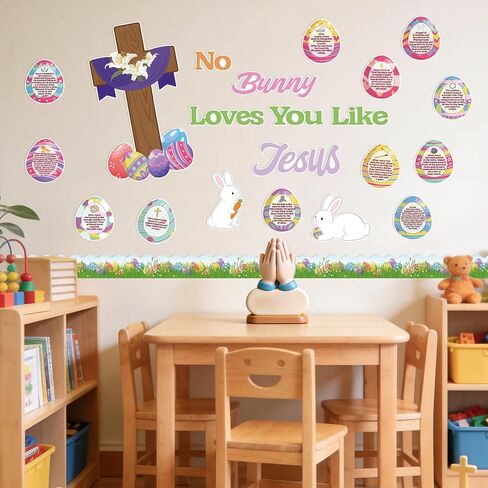 مجموعة ديكورات لوحة إعلانات عيد الفصح، ديكور باب الفصل الدراسي لعيد الفصح الديني المسيحي مع 12 قصة القيامة من بيض عيد الفصح لربيع الأحد لوازم حفلات الكنيسة المدرسية in Kuwait