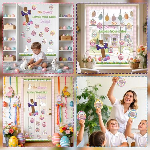 مجموعة ديكورات لوحة إعلانات عيد الفصح، ديكور باب الفصل الدراسي لعيد الفصح الديني المسيحي مع 12 قصة القيامة من بيض عيد الفصح لربيع الأحد لوازم حفلات الكنيسة المدرسية in Kuwait
