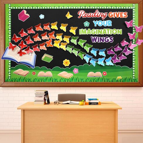 Colorful Reading Bulletin Board Decorations 3D Butterfly Bulletin Board Set Reading Gives You Wings Butterfly Paper Cutouts Classroom for Back to School Elementary Classroom Library Chalkboard Decor in Saudi Arabia