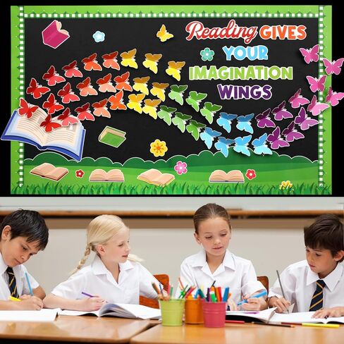Colorful Reading Bulletin Board Decorations 3D Butterfly Bulletin Board Set Reading Gives You Wings Butterfly Paper Cutouts Classroom for Back to School Elementary Classroom Library Chalkboard Decor in Saudi Arabia