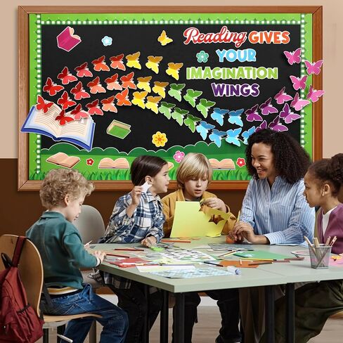 Colorful Reading Bulletin Board Decorations 3D Butterfly Bulletin Board Set Reading Gives You Wings Butterfly Paper Cutouts Classroom for Back to School Elementary Classroom Library Chalkboard Decor in Saudi Arabia