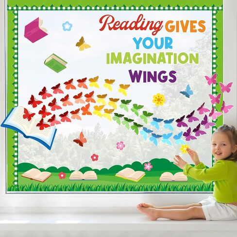 Colorful Reading Bulletin Board Decorations 3D Butterfly Bulletin Board Set Reading Gives You Wings Butterfly Paper Cutouts Classroom for Back to School Elementary Classroom Library Chalkboard Decor in Saudi Arabia