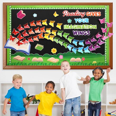 Colorful Reading Bulletin Board Decorations 3D Butterfly Bulletin Board Set Reading Gives You Wings Butterfly Paper Cutouts Classroom for Back to School Elementary Classroom Library Chalkboard Decor in Saudi Arabia