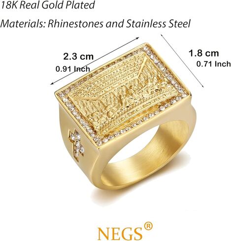 NEGS 18K Gold Plated Lord's Supper Stainless Steel Ring For Men, The Last Supper Jesus with His Disciples Christian Cross Prayer Jewelry Gift in Kuwait