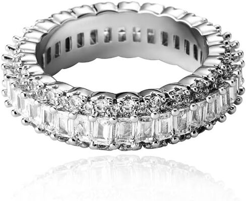 Solid Gold over S925 Sterling Silver Unisex Full Moissanite Band Ring, Versatile Hip Hop Style, Matching His & Hers Couples Jewelry in Kuwait