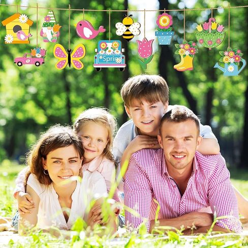 BBTO 36 Pcs Spring Flower Wooden Ornaments Tulip Flower Tree Decoration Floral Butterfly Gnome Hanging Wood Cutout Pastel Spring Easter Decor for Small Tree Home Party DIY Craft in Saudi Arabia