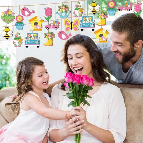 BBTO 36 Pcs Spring Flower Wooden Ornaments Tulip Flower Tree Decoration Floral Butterfly Gnome Hanging Wood Cutout Pastel Spring Easter Decor for Small Tree Home Party DIY Craft in Saudi Arabia
