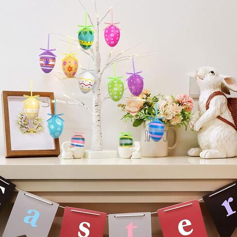 24Pcs Easter Tree Ornaments Easter Hanging Eggs Ornaments Colorful Plastic Bunny Hanging Decorations for Home Schoo Spring Party Rabbit Decor in Kuwait