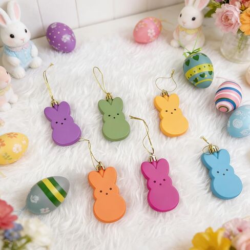 24Pcs Easter Tree Ornaments Easter Hanging Eggs Ornaments Colorful Plastic Bunny Hanging Decorations for Home Schoo Spring Party Rabbit Decor in Kuwait