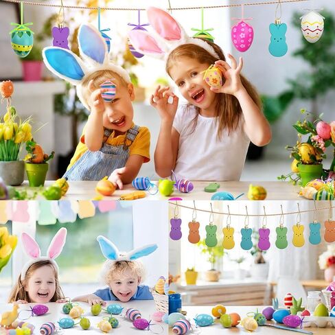24Pcs Easter Tree Ornaments Easter Hanging Eggs Ornaments Colorful Plastic Bunny Hanging Decorations for Home Schoo Spring Party Rabbit Decor in Kuwait