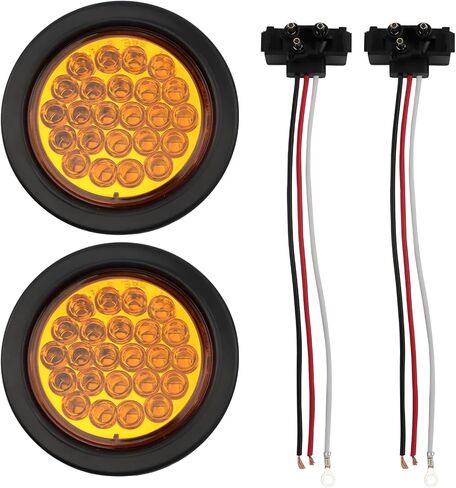 4'' Round Trailer Tail Light, 2pcs 24 LED Round Amber Strobe Lights, Waterproof Trailer Truck Stop Turn Tail Light, LED Amber Turn Signals Lights for Truck Bus RV Camper ATV UTV 10-30V in Kuwait