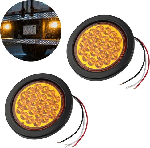 4'' Round Trailer Tail Light, 2pcs 24 LED Round Amber Strobe Lights, Waterproof Trailer Truck Stop Turn Tail Light, LED Amber Turn Signals Lights for Truck Bus RV Camper ATV UTV 10-30V in Kuwait
