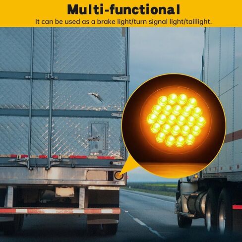 4'' Round Trailer Tail Light, 2pcs 24 LED Round Amber Strobe Lights, Waterproof Trailer Truck Stop Turn Tail Light, LED Amber Turn Signals Lights for Truck Bus RV Camper ATV UTV 10-30V in Kuwait