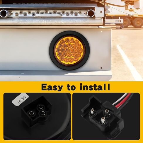 4'' Round Trailer Tail Light, 2pcs 24 LED Round Amber Strobe Lights, Waterproof Trailer Truck Stop Turn Tail Light, LED Amber Turn Signals Lights for Truck Bus RV Camper ATV UTV 10-30V in Kuwait