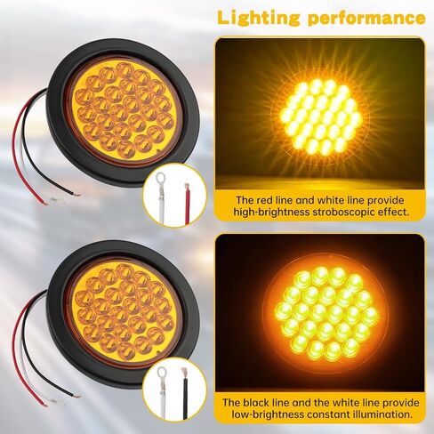 4'' Round Trailer Tail Light, 2pcs 24 LED Round Amber Strobe Lights, Waterproof Trailer Truck Stop Turn Tail Light, LED Amber Turn Signals Lights for Truck Bus RV Camper ATV UTV 10-30V in Kuwait