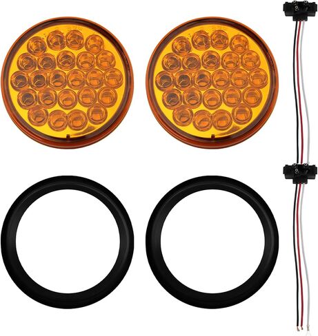4'' Round Trailer Tail Light, 2pcs 24 LED Round Amber Strobe Lights, Waterproof Trailer Truck Stop Turn Tail Light, LED Amber Turn Signals Lights for Truck Bus RV Camper ATV UTV 10-30V in Kuwait
