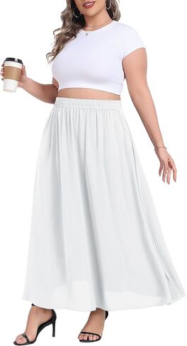 Plus Size Maxi Skirts for Women Casual Elastic High Waisted Hide Drawstring Flowy A-line Long Skirt with Pockets in Saudi Arabia