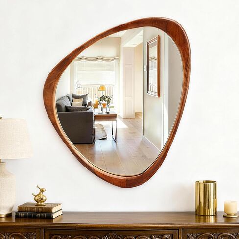 24x19 Inch Asymmetrical Mirror, Full Length Irregular Wall Mirror, Boho Decor for Bedroom, Mid Century Modern Floor Mirror for Living Room, Entryway and Hallway Decor in Kuwait