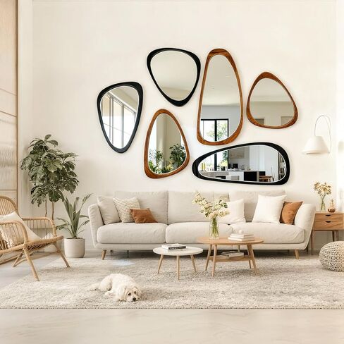 24x19 Inch Asymmetrical Mirror, Full Length Irregular Wall Mirror, Boho Decor for Bedroom, Mid Century Modern Floor Mirror for Living Room, Entryway and Hallway Decor in Kuwait