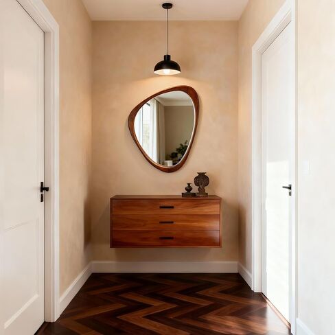 24x19 Inch Asymmetrical Mirror, Full Length Irregular Wall Mirror, Boho Decor for Bedroom, Mid Century Modern Floor Mirror for Living Room, Entryway and Hallway Decor in Kuwait