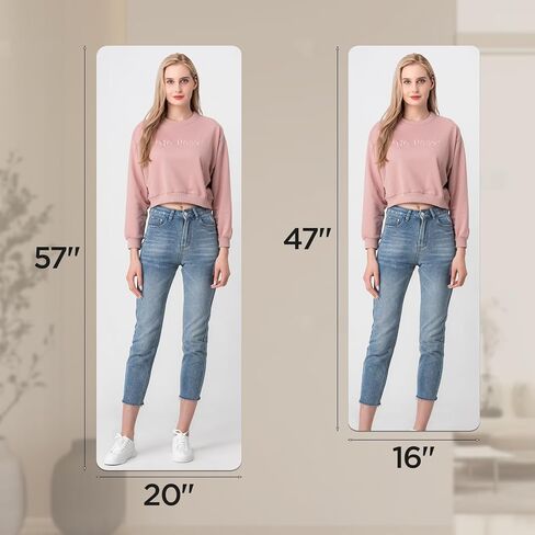 مرآة لكامل الجسم من الأكريليك - مرآة حائط مقاومة للكسر ذاتية اللصق، رفيعة للغاية 0.06 بوصة وخفيفة الوزن للصالة الرياضية المنزلية وغرفة النوم وباب الخزانة - سهلة التركيب بدون إطار (1، مستطيلة، 20 بوصة عرض × 57 بوصة طول) in Kuwait