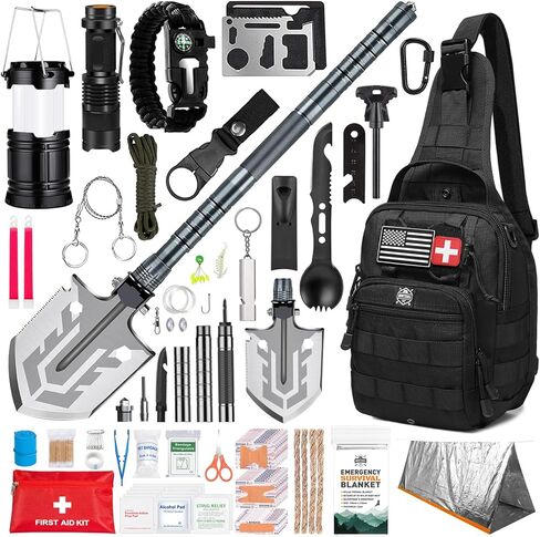 Monterra Bug Out Bag Survival Kit, 50 Pcs, Hiking Gear Essentials, Emergency Outdoor Gear and Equipment, EDC, Camping Accessories, Tactical, Hunting, First Aid Kit, Gifts for Men. in Kuwait