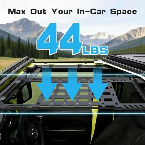 لوحة مولي لرف السقف الصلب لـ Wrangler JL JLU & Gladiator JT 2018-2025، رف سقف البضائع للوحة مولي العلوية، بدون حفر (ليس للجزء العلوي الناعم) in Kuwait