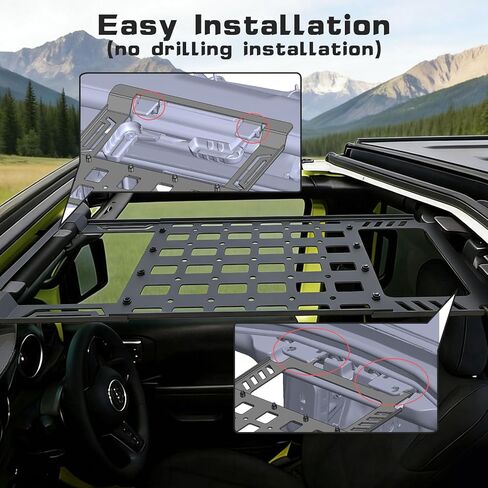 لوحة مولي لرف السقف الصلب لـ Wrangler JL JLU & Gladiator JT 2018-2025، رف سقف البضائع للوحة مولي العلوية، بدون حفر (ليس للجزء العلوي الناعم) in Kuwait