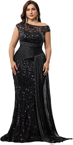 فساتين رسمية للسيدات بمقاسات كبيرة بدون أكتاف، فستان حورية البحر مطرز مع بلوزة من الدانتيل وأكمام كيب in Kuwait