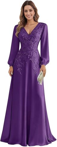 Appliques Chiffon Mother of The Bride Dresses Long Sleeves V-Neck Wedding Guest Dress in Kuwait