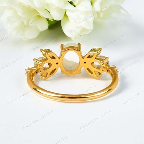 Vintage Opal Peridot & Aquamarine Cluster Bridal Ring 14k Yellow Gold Diamond Ring Unique Art Deco Handmade Jewelry Gift For Her in Saudi Arabia