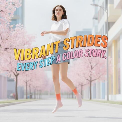 7-Pack Women's Gradient Mid-Calf Socks in Soft Cotton- Colorful Ombre Crew Socks for Daily Wear & Fashion in Saudi Arabia