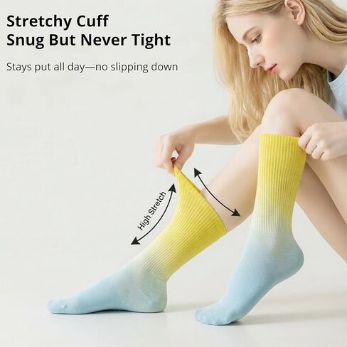 7-Pack Women's Gradient Mid-Calf Socks in Soft Cotton- Colorful Ombre Crew Socks for Daily Wear & Fashion in Saudi Arabia