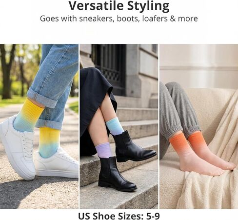 7-Pack Women's Gradient Mid-Calf Socks in Soft Cotton- Colorful Ombre Crew Socks for Daily Wear & Fashion in Saudi Arabia