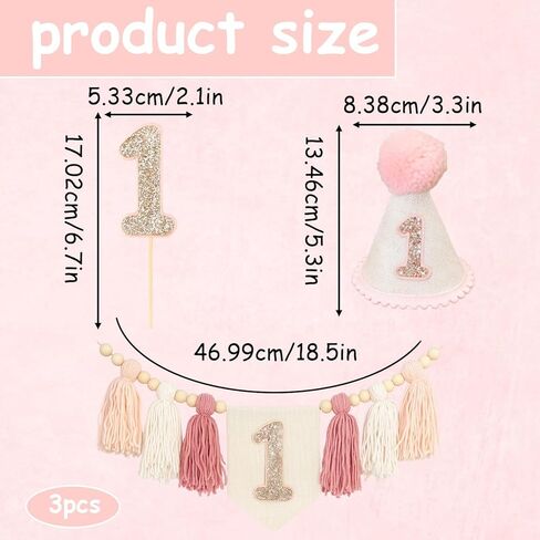 3 قطع كرسي مرتفع لعيد الميلاد الأول للفتيات، مجموعة لافتة كرسي مرتفع لعيد الميلاد الأول، قبعة عيد الميلاد الأول، قبعة عيد ميلاد واحدة، ديكور حفلات وردي مع قبعة وراية، دعامة التقاط الصور للفتيات in Kuwait