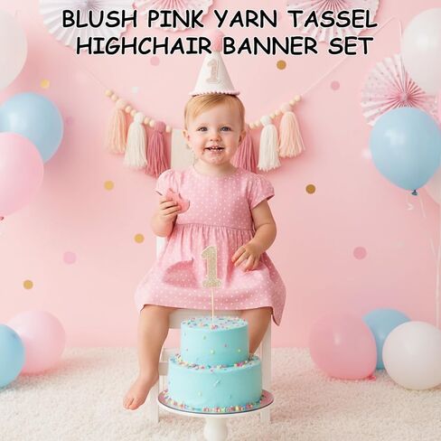 3 قطع كرسي مرتفع لعيد الميلاد الأول للفتيات، مجموعة لافتة كرسي مرتفع لعيد الميلاد الأول، قبعة عيد الميلاد الأول، قبعة عيد ميلاد واحدة، ديكور حفلات وردي مع قبعة وراية، دعامة التقاط الصور للفتيات in Kuwait