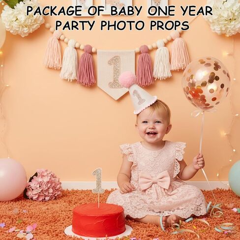 3 قطع كرسي مرتفع لعيد الميلاد الأول للفتيات، مجموعة لافتة كرسي مرتفع لعيد الميلاد الأول، قبعة عيد الميلاد الأول، قبعة عيد ميلاد واحدة، ديكور حفلات وردي مع قبعة وراية، دعامة التقاط الصور للفتيات in Kuwait