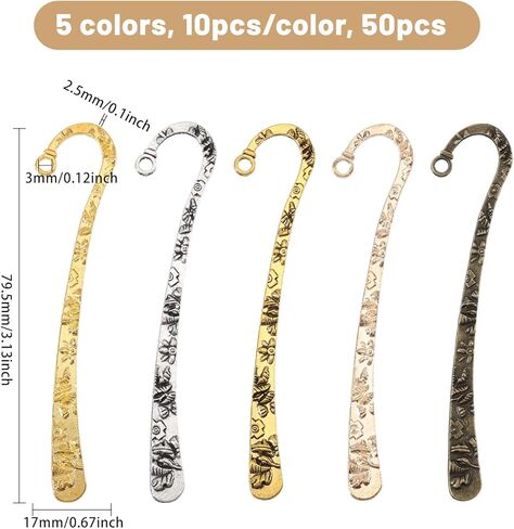 GLOBLELAND 50 Pcs 5 Colors Alloy Bookmarks Metal Bookmark Hairpin Hook Markers Embossed Bookmarks for Adults Book Reading Lovers Enthusiasts Gifts in Saudi Arabia